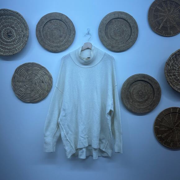 Free People Neutral Off White Wool Blend Cozy Oversized Knit Sweater Large - Picture 1 of 7